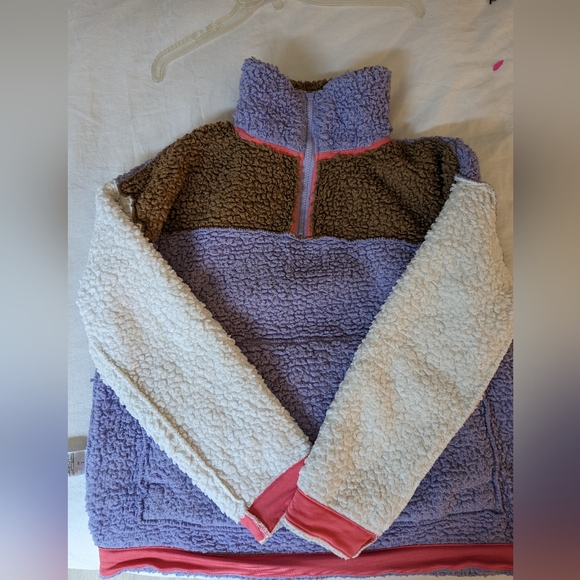 GAP Colorblock Sherpa Quarter-Zip Pullover Sweatshirt (Size: Small) - Picture 5 of 6